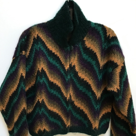 Linda Allard for Ellen Tracy Hand Knit Mohair Chevron Pattern Sweater Sz S - Picture 1 of 5